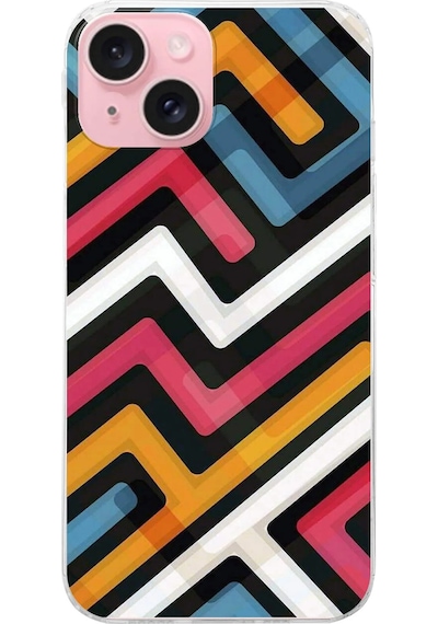 Apple Uyumlu iPhone 15 Labirent Grafiti Tasarımlı Slim Fit Şeffaf Silikon Kılıf