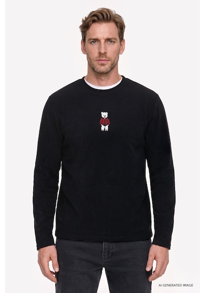 Ac&Co / Altınyıldız Classics Erkek Sıyah Anti-pilling Tüylenme Yapmayan Standart Fit Bisiklet Yaka Nakışlı Sweatshirt Polar Siyah