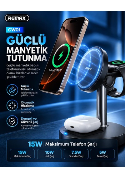 20,5w Masaüstü 3 Ü 1 Arada Manyetik Kablosuz Şarj