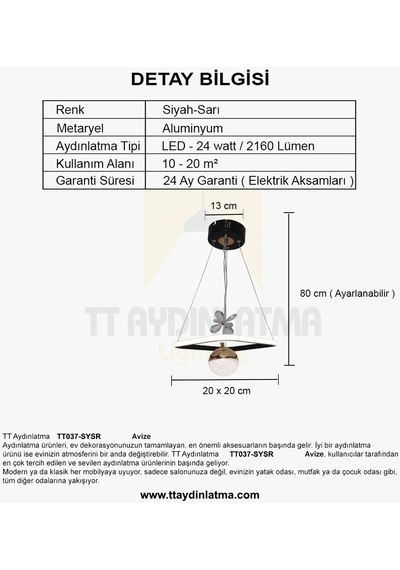 Tt Aydınlatma Karemodel Matsiyah-gold Tektoplu 3 Renkli Led Avize Siyah - Sarı