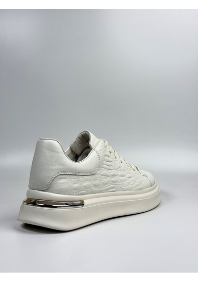 Daytex Hakiki Deri Kroko Baskılı Eva Taban Premium Erkek Sneaker Beyaz
