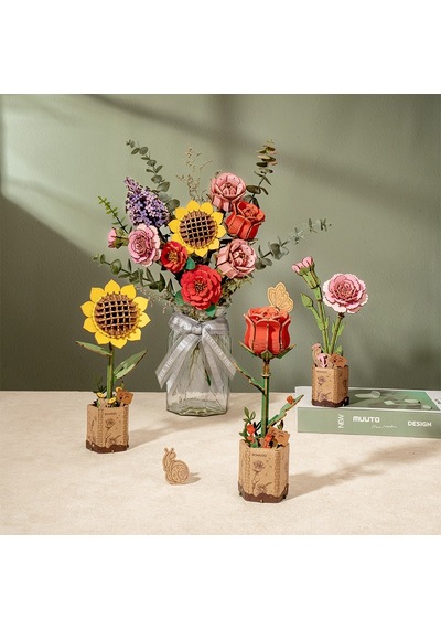 Rowood Tw042 Kırmızı Gül Red Rose Dıy Minyatür Maket Model Set Ahşap 3d Wooden Puzzle 3d Model Kit Ahşap Maket Dekoratif Hobi Seti