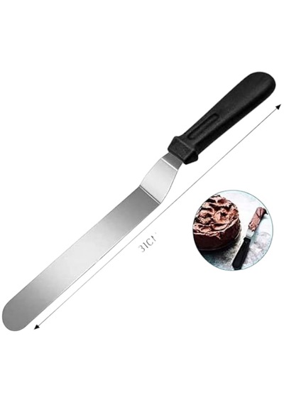 Paslanmaz Eğik Pasta Spatula Bıçağı Orta Boy Gümüş - Siyah