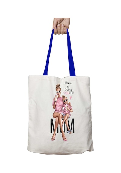 Art Hediye Mavi Kulplu Mama Of Drama Girlmom Hayalimdeki Anne Yıkanabilir Omuz Çanta Çok Renkli