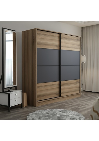 Minarmobilya Minar Kale 2 Kapaklı Sürgülü Dolap 180 Cm - Dore/Antrasit (541417069)