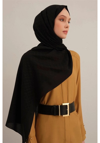 Armine Link Desen Bambu Cotton Şal 2 Siyah