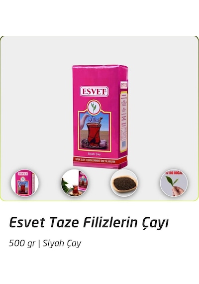 Esvet Çay Filizi Dökme Siyah Çay Rize Türk Çayı 500 Gx3 1.500 G