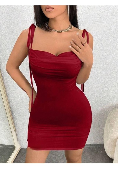 Pink Life Kırmızı Omuzdan Bağlamalı Sırtı Açık Bodycon-kırmızı Kırmızı