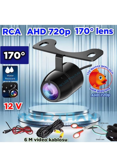 170'' Geniş Açı Balık Gözü Ahd 720p Kelebek Kamera Ön Yan Veya Arka Kullanıma Uygun 12 V 18,5 Mm
