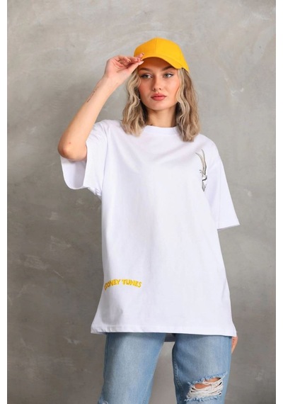 Baskılı Oversize T-shirt - Beyaz -