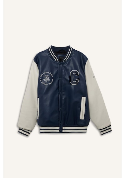 Defacto Regular Fit Kolej Yaka Çıkarılabilir Kapüşonlu Çıtçıtlı Suni Deri Bomber Mont E9972ax25aunv64 Lacivert