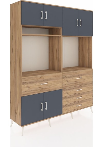 Hyperion Gardrop 7 Raflı 5 Çekmeceli 6 Kapaklı 176x44x221 Çam-antrasit/çam Antrasit/çam Hyperion Gardrop 7 Raflı 5 Çekmeceli 6 Kapaklı 176x44x221 Çam-antrasit/çam Antrasit/çam