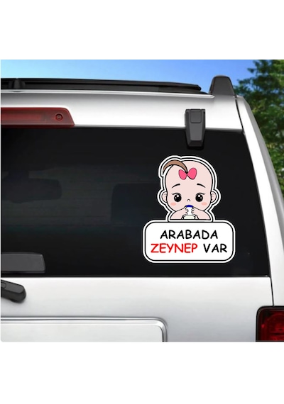 Kişiye Özel Arabada Bebek Var Sticker - Araba Oto Araç Cam Sticker - 00308 15x13 Cm