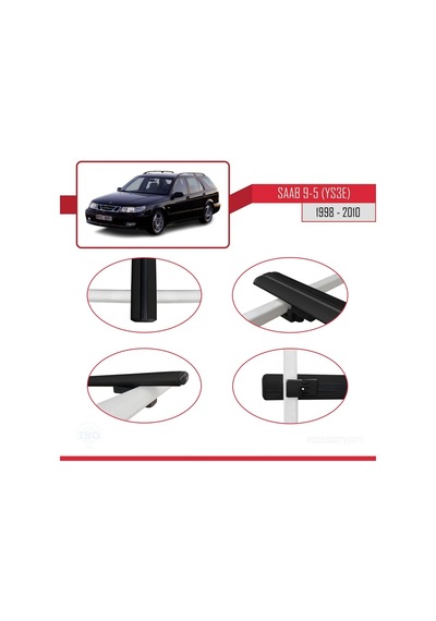 Saab 9-5 Ys3e 1998-2010 Arası İle Uyumlu Basic Model Ara Atkı Tavan Barı Siyah 3 Adet