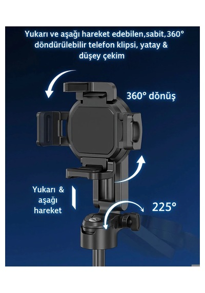 P15 Mini C Magesafe Uyumlu Selfie Çubuğu Tripod Bluetooth Uzaktan Kumandalı 360' Dönebilen Çok Amaçlı Tripod Siyah