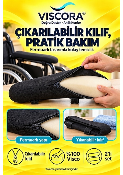 Visco Tekerlekli Sandalye Kolçak Destek Pedi 2 Li Cırtlı Dirsek Ve Bilek Destek Minderi