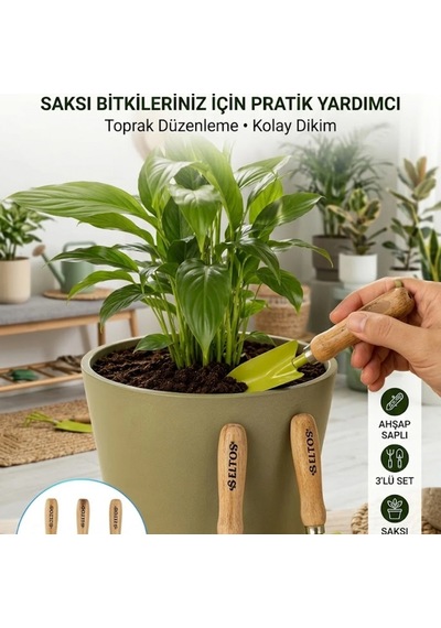 Ahşap Saplı Mini Bahçe El Aletleri Seti Saksı Ve Bitki Bakımı