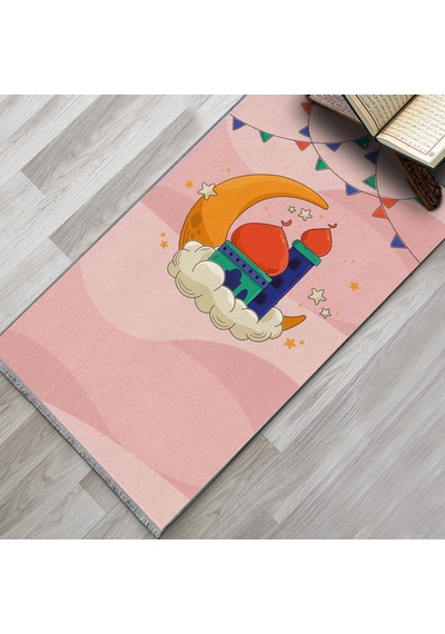 Evaşk Çocuk Seccadesi Namazlık Dokuma Halı Kaymaz Muslumana Seccade50 x 90 PEMBE 1EVASK421P66