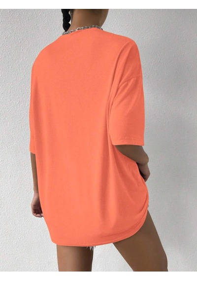 Palm Springs T-shirt - Turuncu Baskılı Oversize Bisiklet Yaka Kısa Kol Tişört Turuncu
