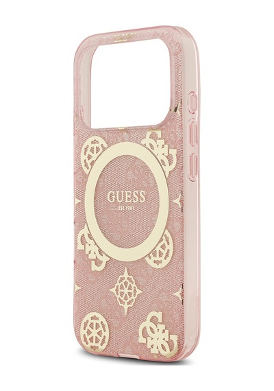 Apple Uyumlu iPhone 17 Pro Kılıf Guess Lisanslı M-safeli Iml Peony Ve 4g Desenli Klasik Logolu Kapak Pembe Pembe