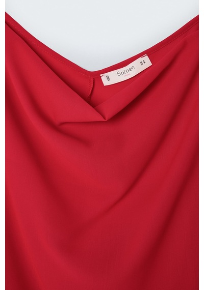 Sateen Askılı Degaje Yaka Bluz - Kırmızı-137665