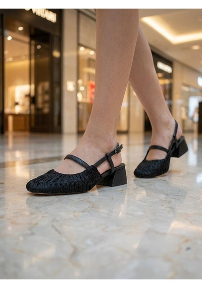 Nesilshoes Nesil Shoes Pine 2023 Siyah Topuklu Örgü Kadın Sandalet