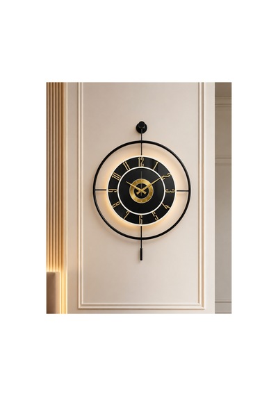 Pey Aksesuar Metal Camlı Duvar Saati 60x80 Cm Büyük Boy Işıklı Gerçek Cam Siyah-füme-beyaz-gold M61-siyah-füme-beyaz-gold