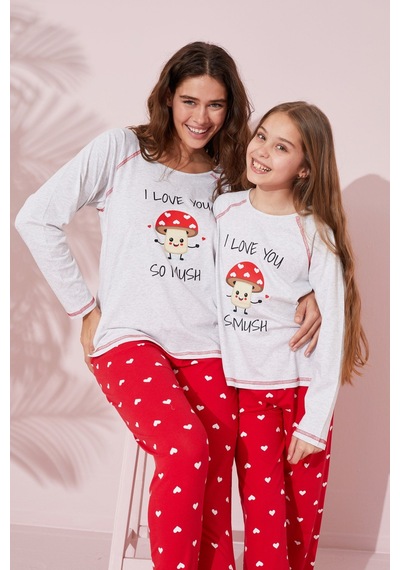 Siyah İnci Pamuklu Örme Pijama Takım 24241105 Gri
