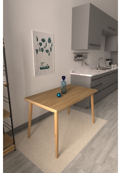 Vilinze Avanos Sabit Naturel Ahşap Mdf Mutfak Masası - 70x120 Cm