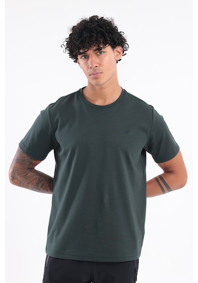 Rowinger Modal İnterlock Kumaş Minimal Logolu Bisiklet Yaka Erkek Spor T-shirt Darkgreen