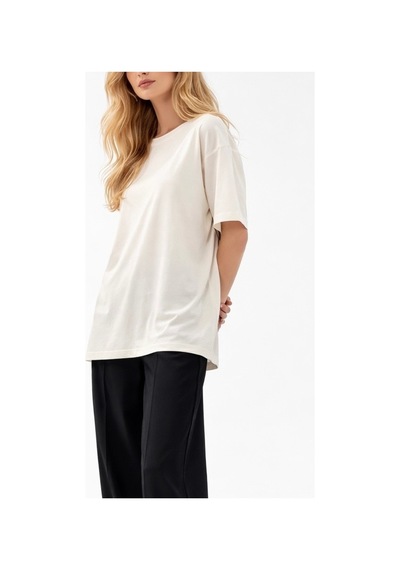 Qu Style Premium Basic Oversize Kadın Tişört Yumuşak Dokulu Günlük Rahat Kalıp T-shirt Ekru