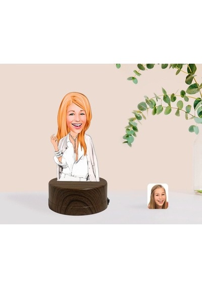 Kişiye Özel Kadın Model Karikatürlü Dekoratif 3D Biblo Led Işıklı