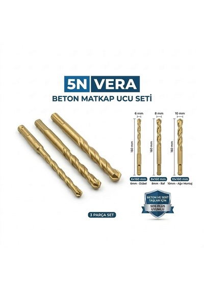 Sds Plus Matkap Ucu Seti 3 Parça 6x160- 8x160- 10x160 Mm Beton Delme Ucu Seti -kırıcı Delici Uygun