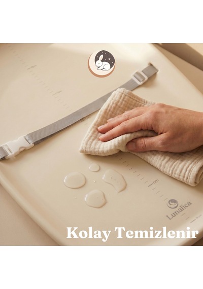 Lunalica Vela Kemerli Bebek Alt Değiştirme Matı Bej - Kolay Silinir - Su Geçirmez - Yenidoğan Ve Bebek İçin Şifonyer Üstü Alt Açma Pedi Minderi