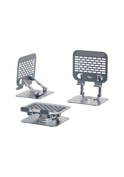 Bix Ps01 360 Dönebilen Isı Dağıtımlı Katlanabilir Metal Tablet Standı Apple Uyumlu iPad Tutucu Gri