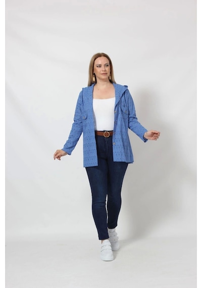 Moda Berray B029m Kapüşonlu Delikli Mevsimlik Ceket Mavi Mavi