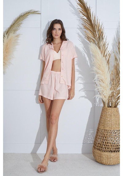Sevim Kadın Önden Düğmeli Kısa Kol Somon Şortlu Pijama Takım C9t1n951 001
