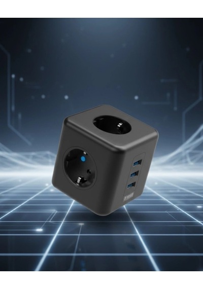 Elektronik Cihazlar İçin Akım Korumalı 3 Prizli Usb Li Küp Priz Standart