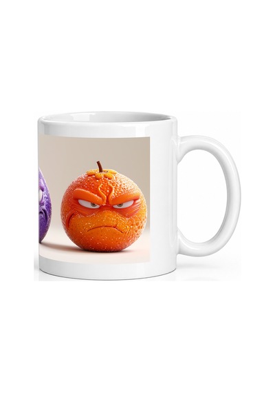 Seramik Kupa Kızgın Meyve Karakterleri Baskılı 300 Ml Hediyelik K Beyaz