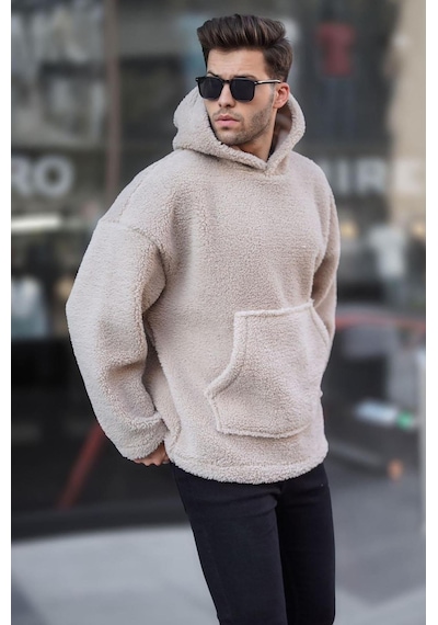 Madmext Bej Oversize Peluş Erkek Sweatshirt 6160-bej Bej