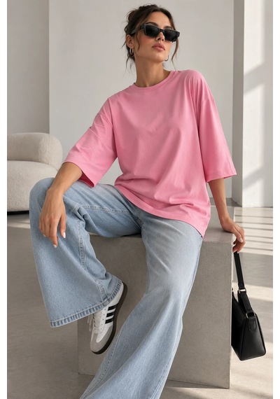 Bb Butik Basic Kadın Oversize Modal Bluz Truvakar Kol Basic Lnc34 Pembe