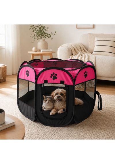 Patibon Evcil Hayvan Katlanabilir Sekizgen Oyun Parkı Kedi Doğum Odası Pembe 91x58 Cm