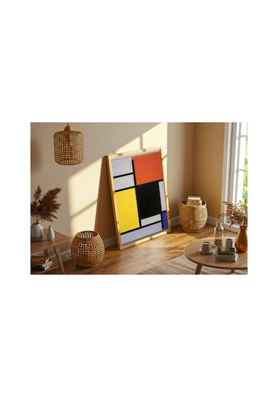 Mondrian Kırmızı, Sarı, Siyah, Mavi Ve Gri İle Kompozisyon Çerçevesiz Poster 30x42 Cm A3 Tablo