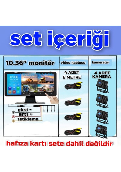 4 Adet Ahd 180 Derece Kamera Dvr Video Müzik Dokunmatik Monitör 12 V