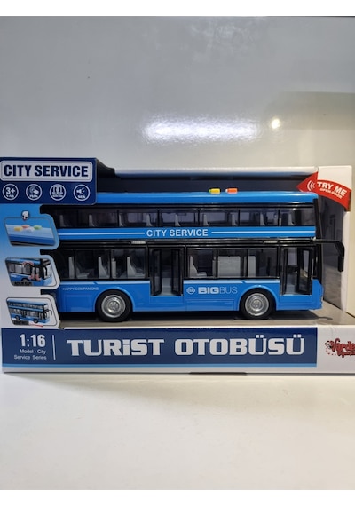 Mavi Renkli Turist Otobüsü Big Bus Sesli Ve Işıklı Oyuncak Otobüs 28.5 Cm Diğer
