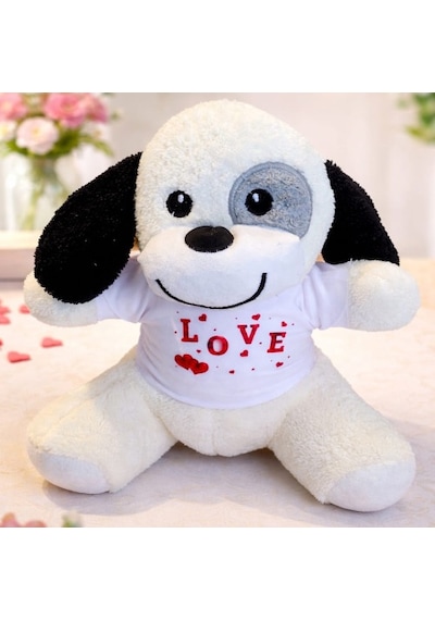 Toptan Love Tişörtlü Sevimli Peluş Köpek Standart