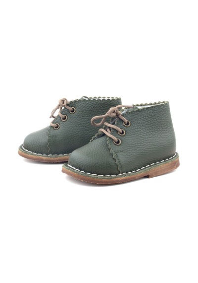 Stella Butik Handmade Hakiki Deri Bağcıklı Bebek Bot Haki