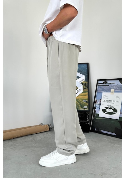 Gri Tensel Kumaş Basic Baggy Pantolon Gri