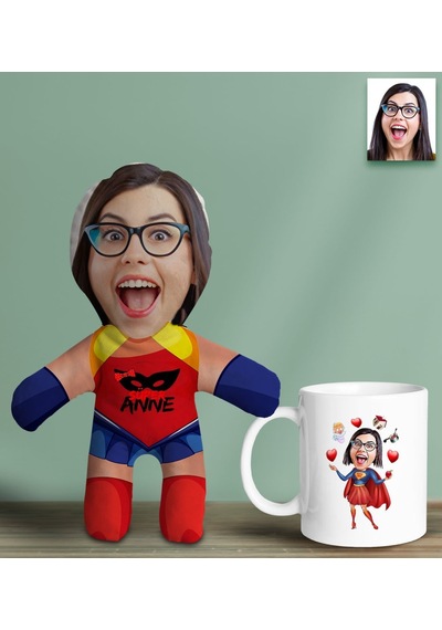 Bk Gift Kişiye Özel Fotoğraflı Süper Anne Bebek Yastık Ve Kupa Bardak Hediye Seti-1, Anneye Hediye, Anneler Günü Hediyeleri Kobitmeyencom30619 Bk Gift