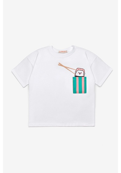 Le Mabelle Mint Sushi Figürlü Çizgi Desenli Çocuk Tişört Şort İkili Takım - Ellie Mint